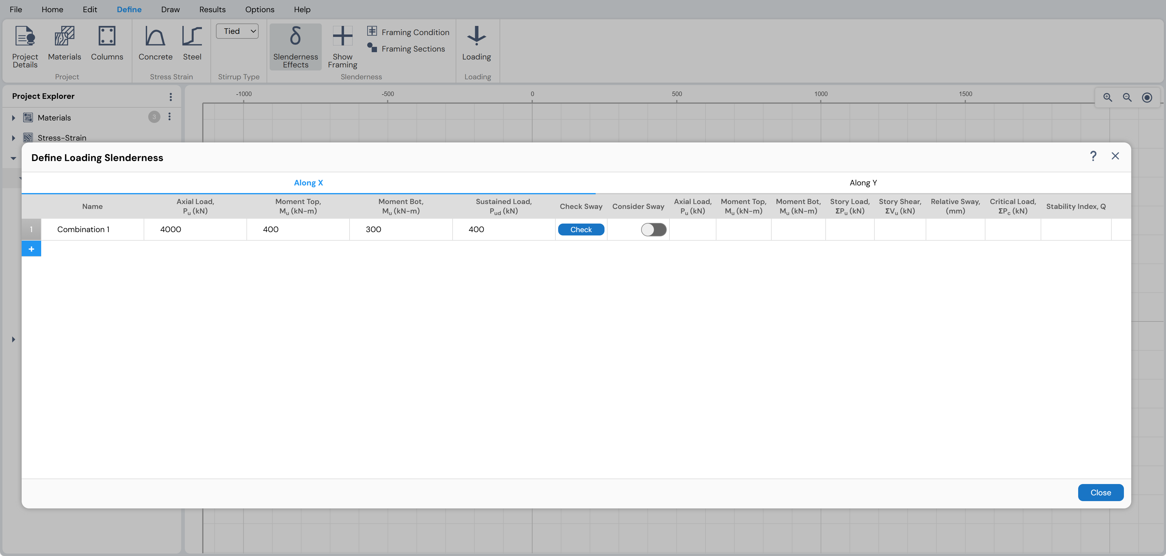Defining Loading for slender columns